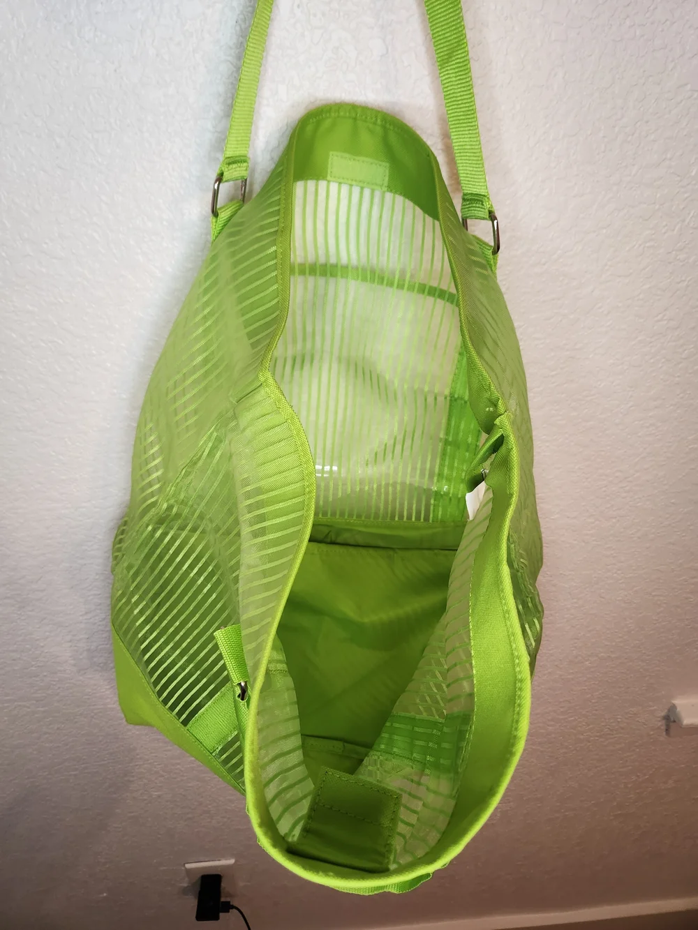 Xhilaration Neon Lime Transparent Tote Bag Striped Detail green Mesh Shopping